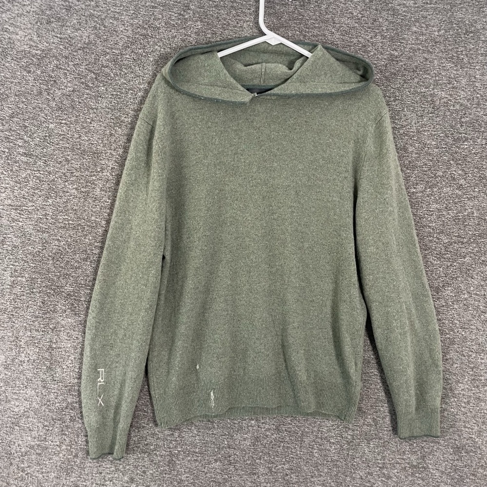 RLX Ralph Lauren Sweater Mens Medium Green Washable Cashmere Hooded Pullover